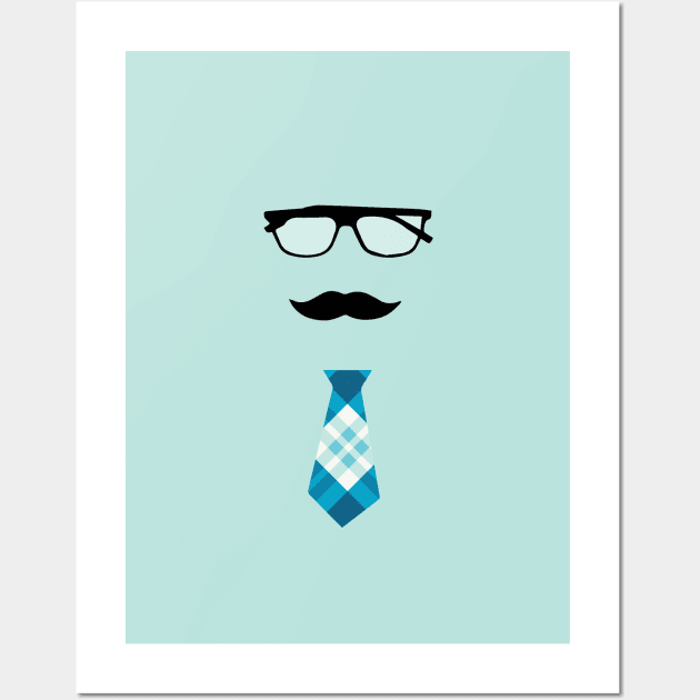 Teal glasses mustache and tie father Wall Art by Dorothy Designs